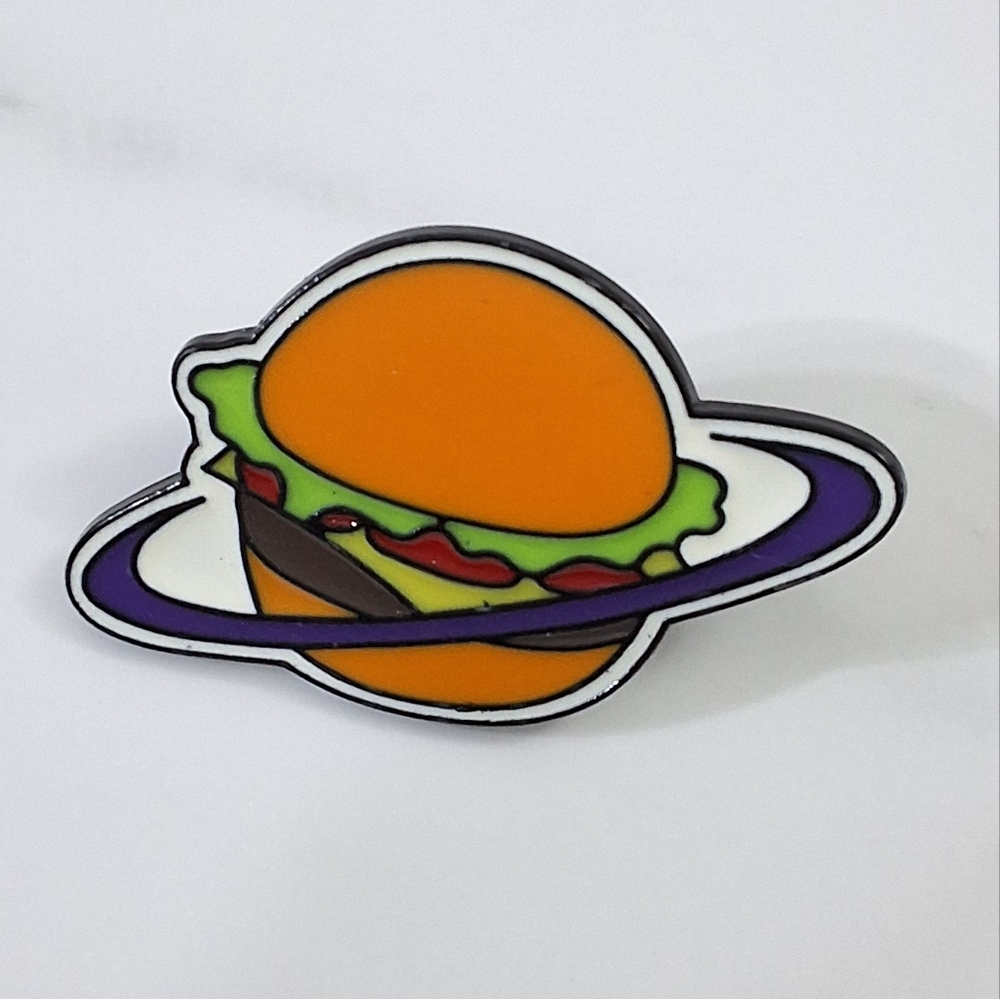 Burger Planet Enamel Pin, Brooch, NEW